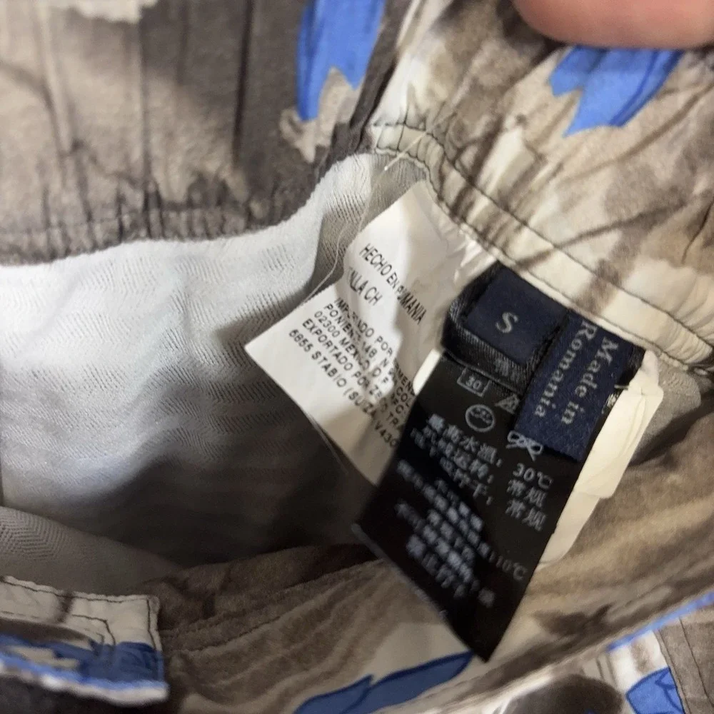 Zegna Sport Swim Trunks Shorts Mens Sz S Brown Blue‎ Tropical Floral Hibiscus